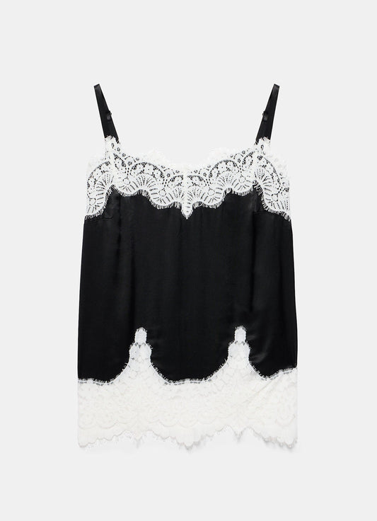 Black Satin Lace Camisole Top