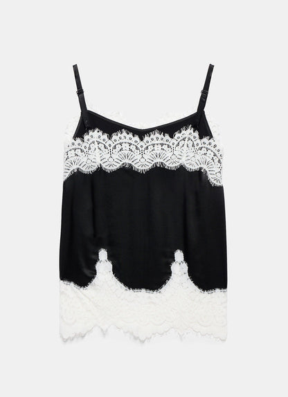 Black Satin Lace Camisole Top
