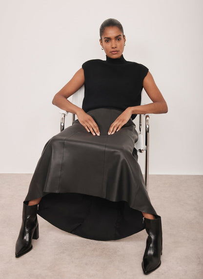 Black Leather Midi Skirt