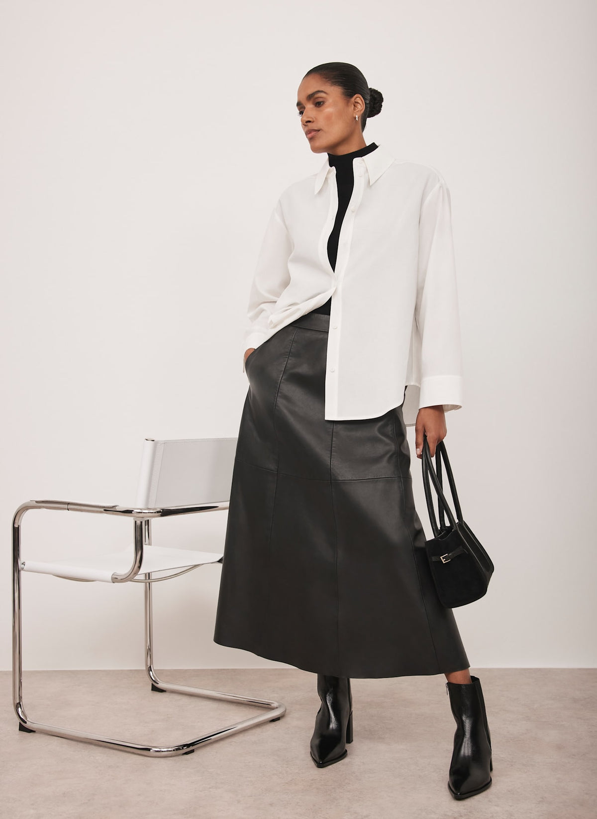 Black Leather Midi Skirt