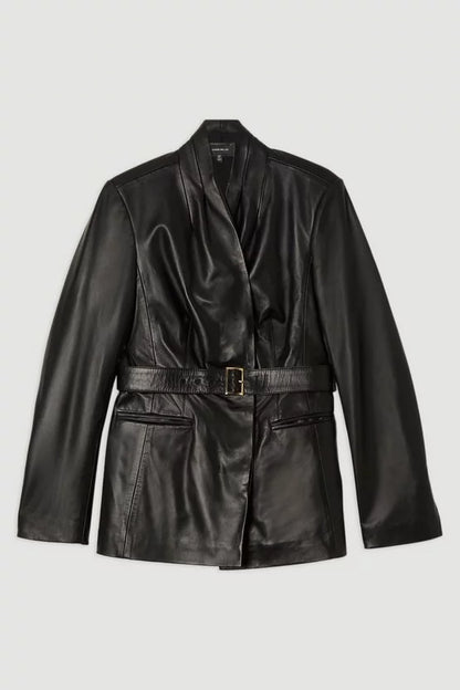 Leather Belted Tailored Blazer