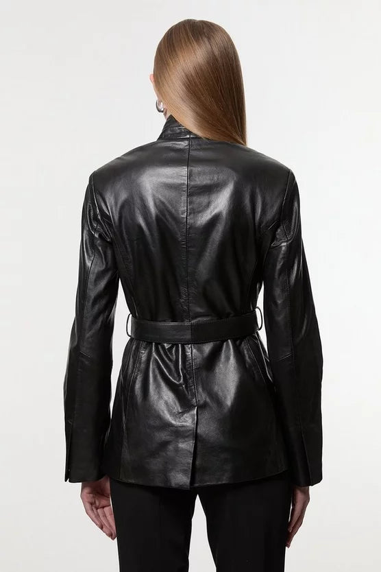 Leather Belted Tailored Blazer