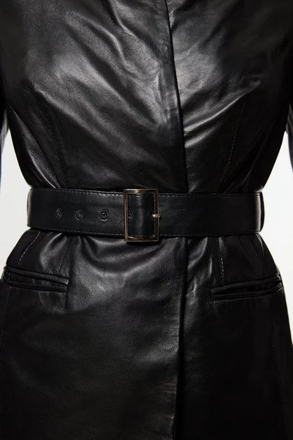 Leather Belted Tailored Blazer