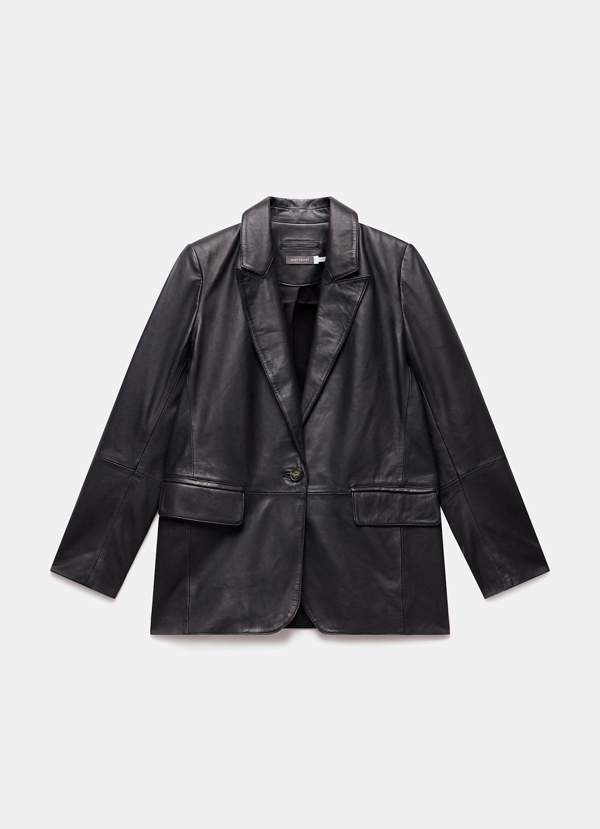 Black Leather Single Breasted Blazer