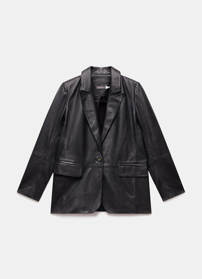 Black Leather Single Breasted Blazer