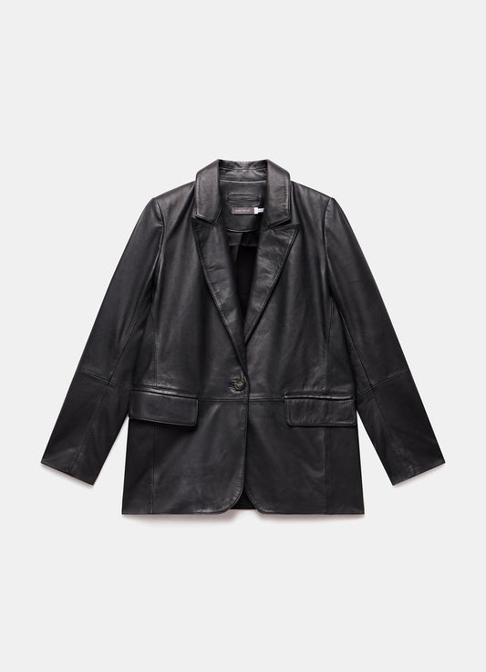 Black Leather Single Breasted Blazer