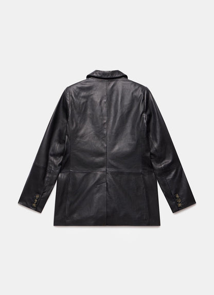 Black Leather Single Breasted Blazer