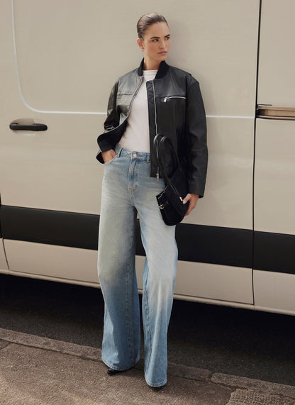 Black Leather Bomber Jacket
