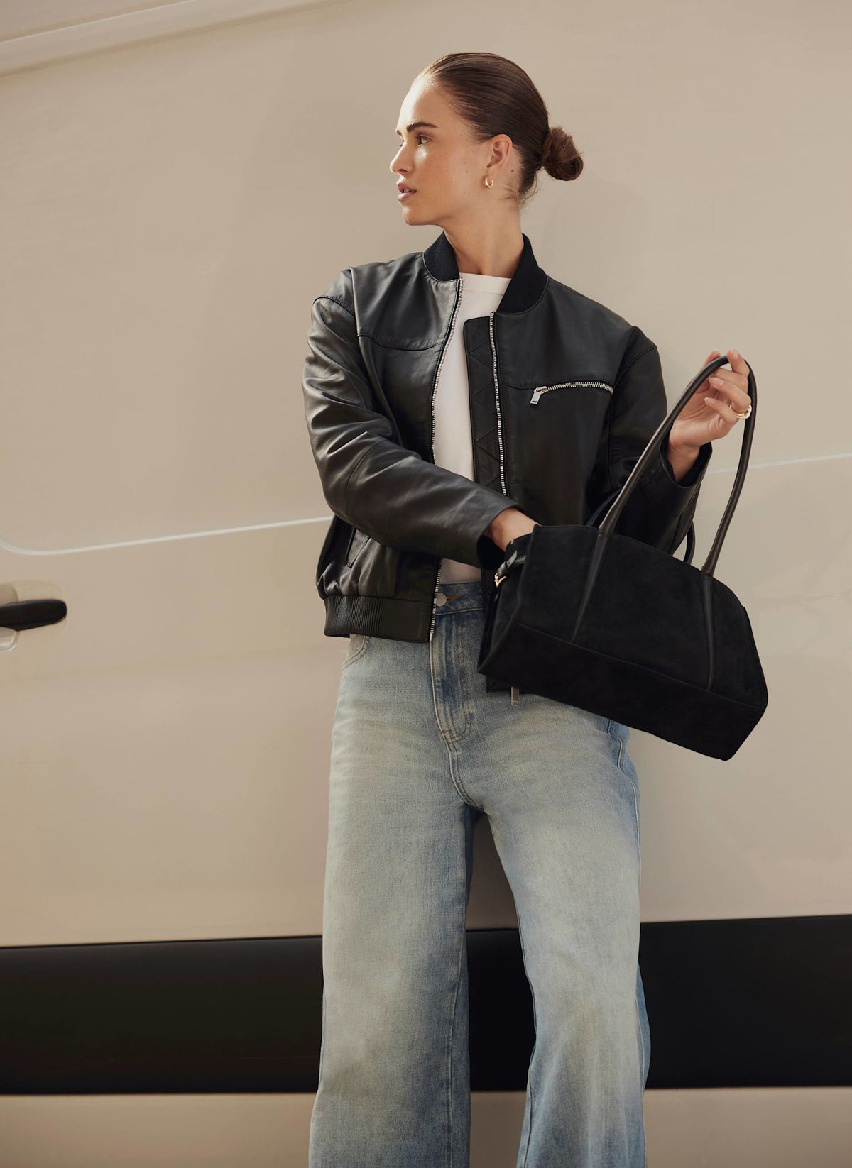 Black Leather Bomber Jacket