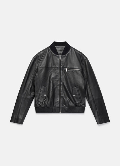 Black Leather Bomber Jacket