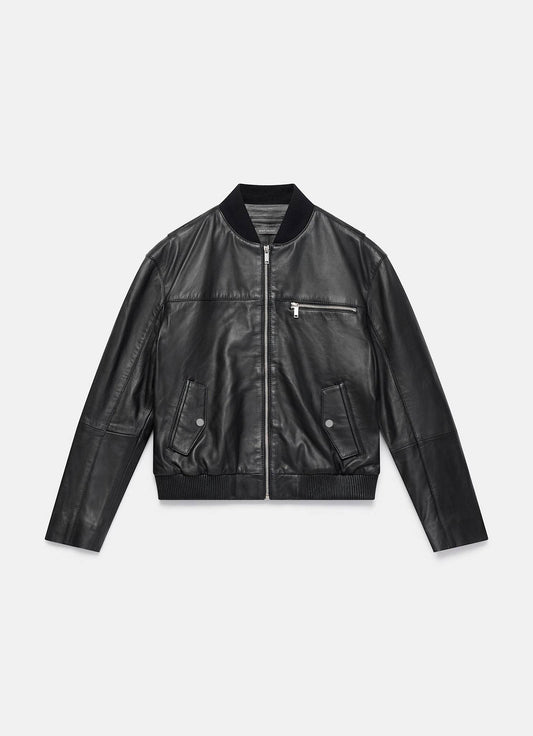 Black Leather Bomber Jacket