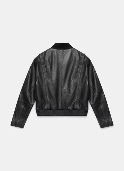 Black Leather Bomber Jacket