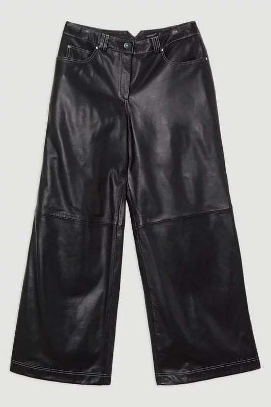 Leather Contrast Stitch 5 Pocket Straight Leg Jeans