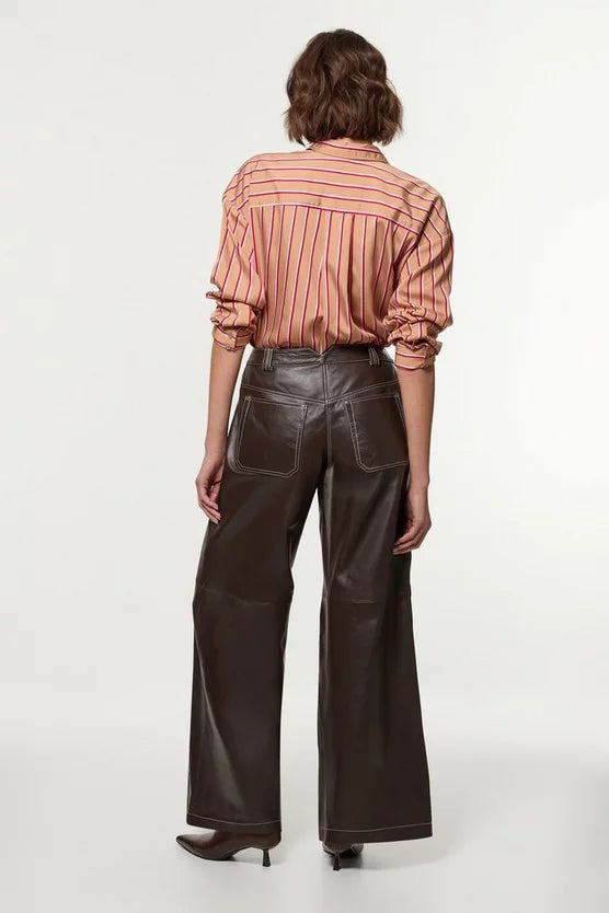 Leather Contrast Stitch 5 Pocket Straight Leg Jeans