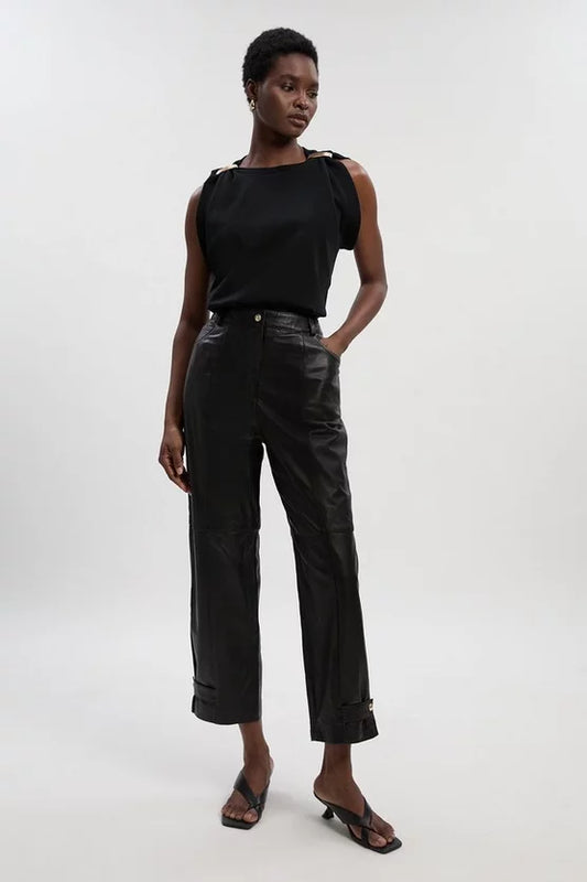 Leather Hem Detail Trouser
