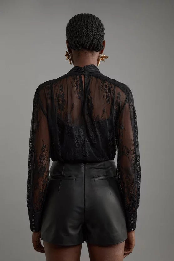 Leather Notch Detail Mini Shorts