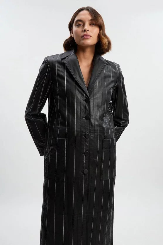 Leather Pinstripe Stitch Coat