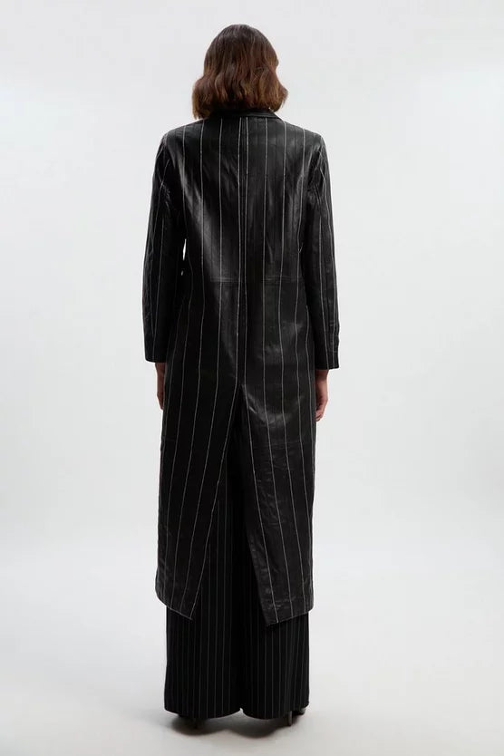 Leather Pinstripe Stitch Coat
