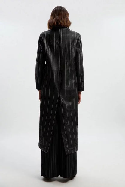 Leather Pinstripe Stitch Coat