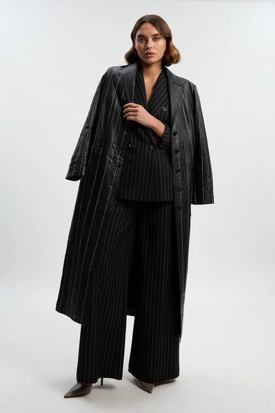 Leather Pinstripe Stitch Coat