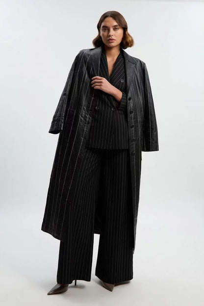 Leather Pinstripe Stitch Coat