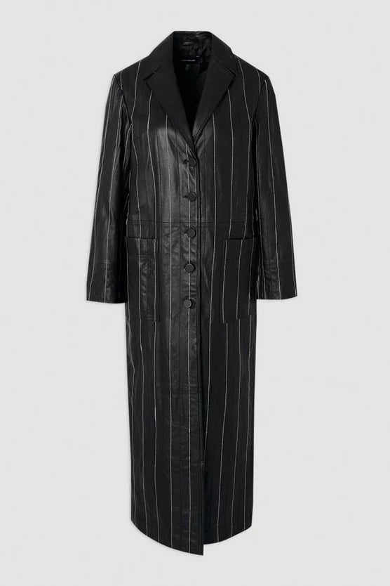 Leather Pinstripe Stitch Coat