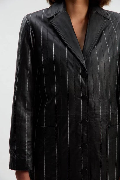 Leather Pinstripe Stitch Coat