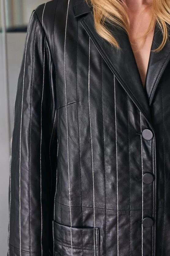 Leather Pinstripe Stitch Coat