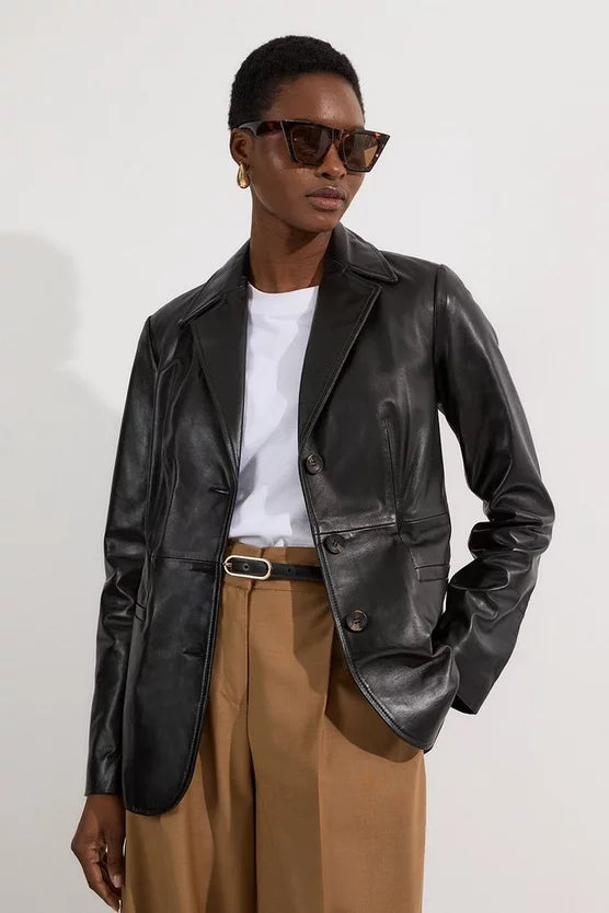 Leather Tailored Single Breasted Blazer