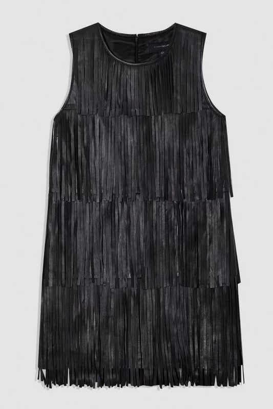 Leather Tassel Mini Dress