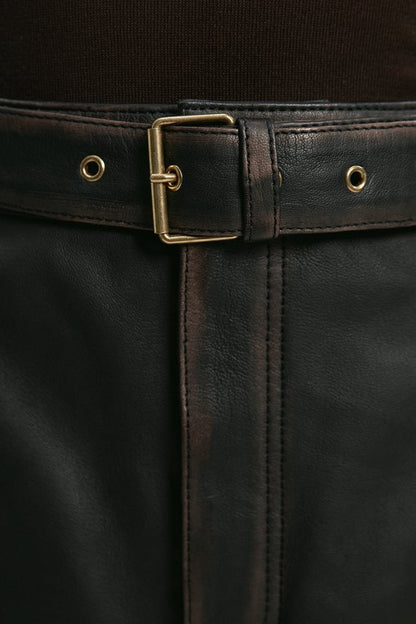Leather Washed Belted Mini Skirt