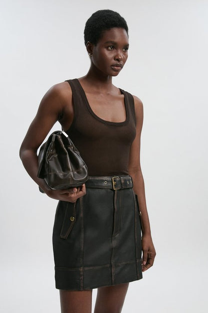 Leather Washed Belted Mini Skirt