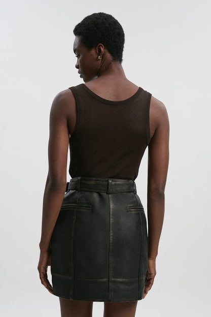 Leather Washed Belted Mini Skirt