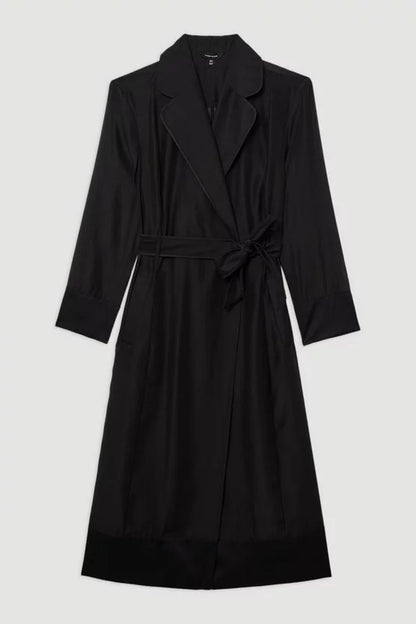 Organza And Satin Mix Tailored Sheer Trench Midi Coat