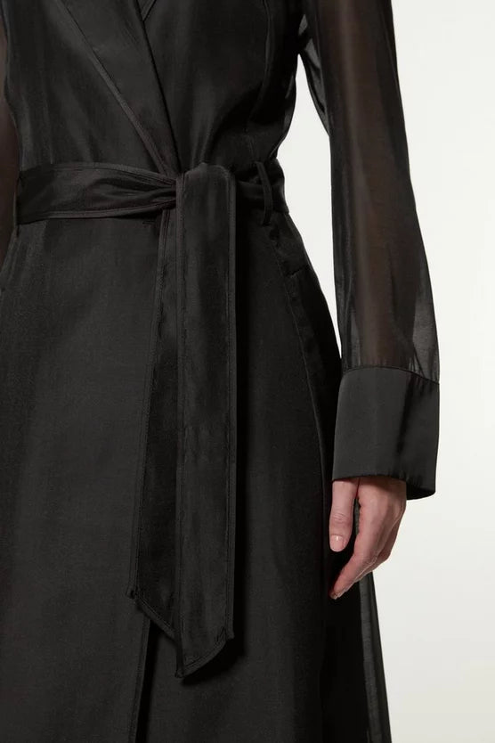 Organza And Satin Mix Tailored Sheer Trench Midi Coat