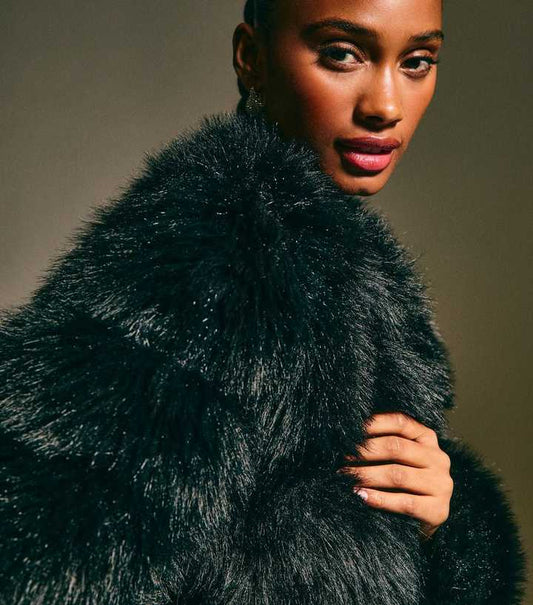 Black Panelled Faux Fur Jacket