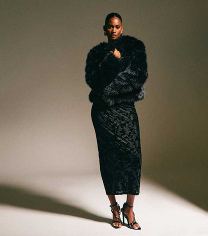 Black Panelled Faux Fur Jacket