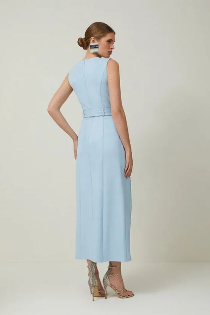 Ponte And Georgette Jersey Pleated Maxi Dress