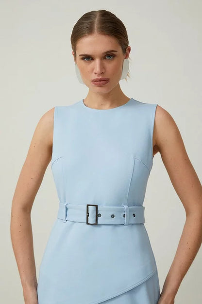 Ponte And Georgette Jersey Pleated Maxi Dress