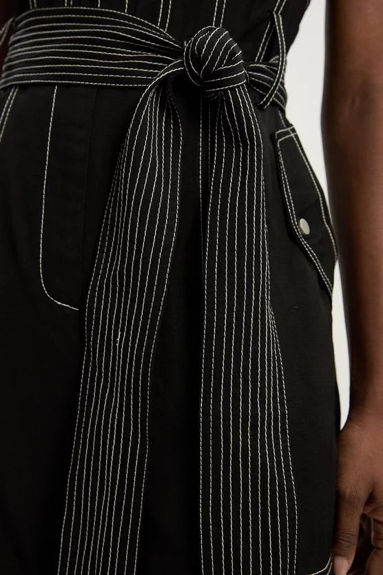 Premium Linen Twill Topstitch Woven Jumpsuit