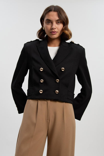 Scuba Military Collar Button Detail Cropped Jacket