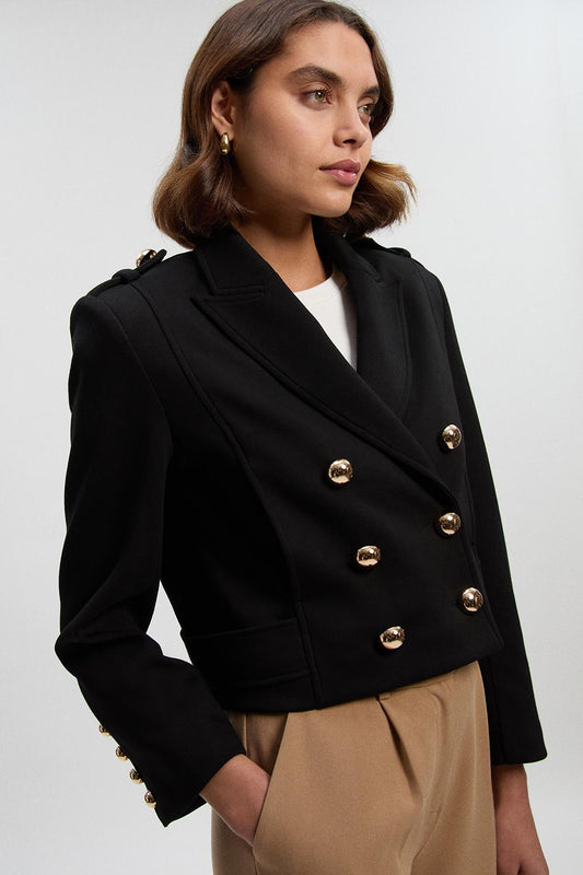 Scuba Military Collar Button Detail Cropped Jacket