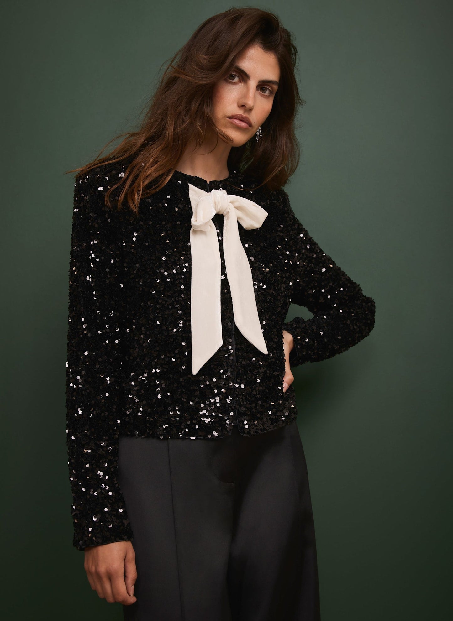 Black Sequin Bow Detail Jacket