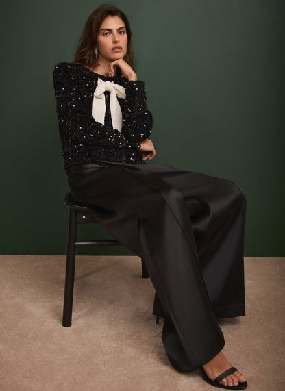 Black Sequin Bow Detail Jacket