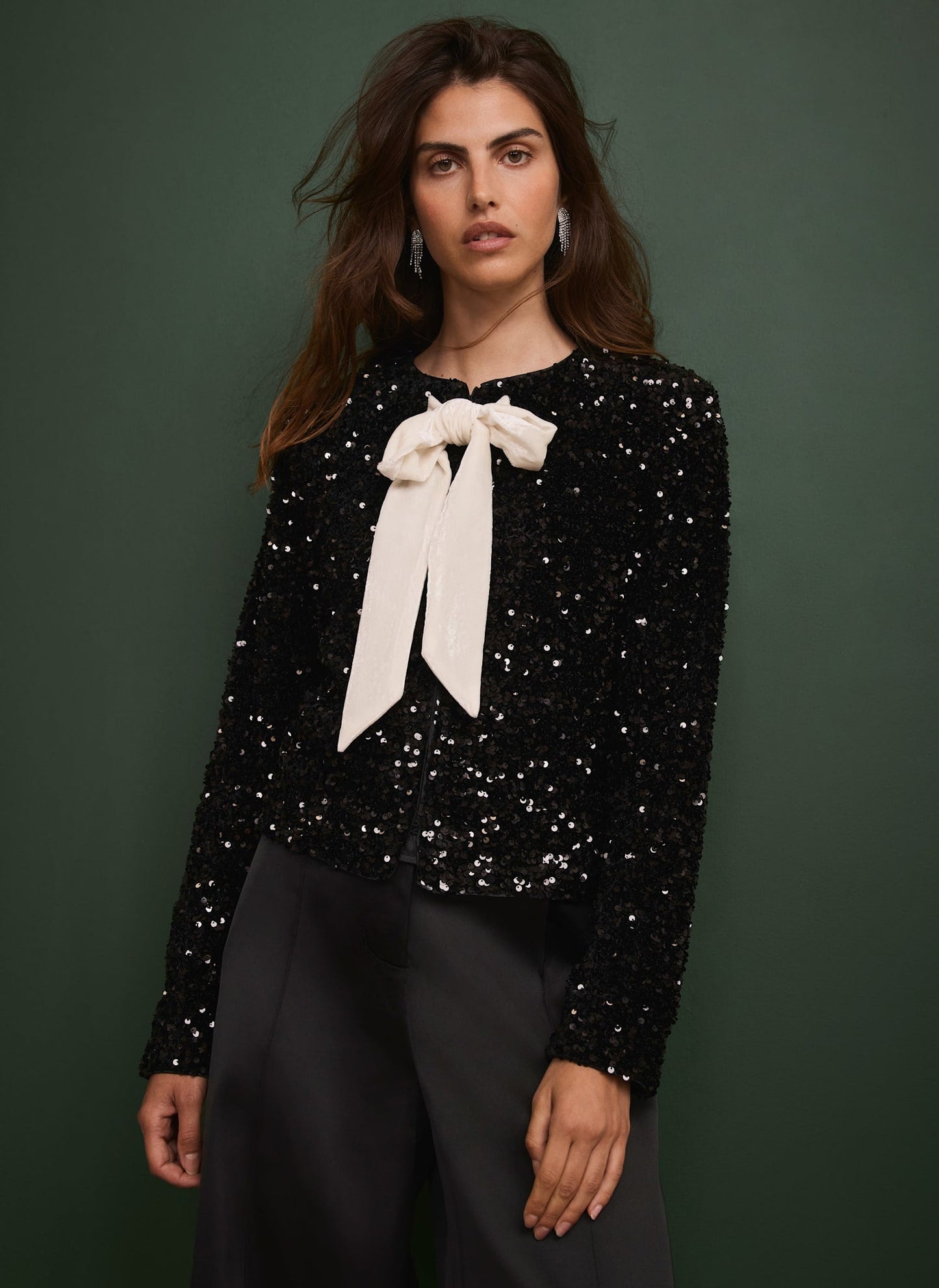 Black Sequin Bow Detail Jacket
