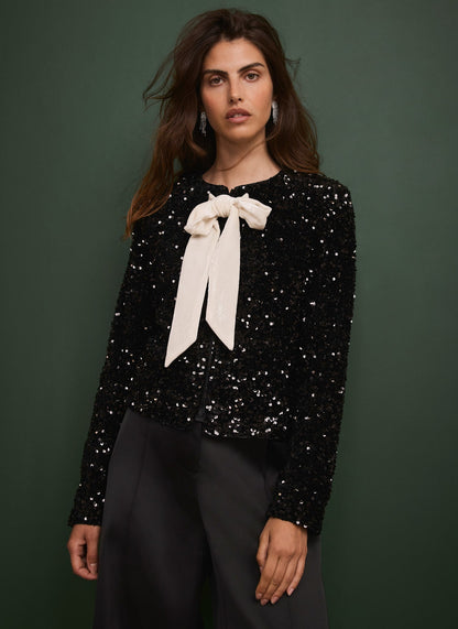 Black Sequin Bow Detail Jacket
