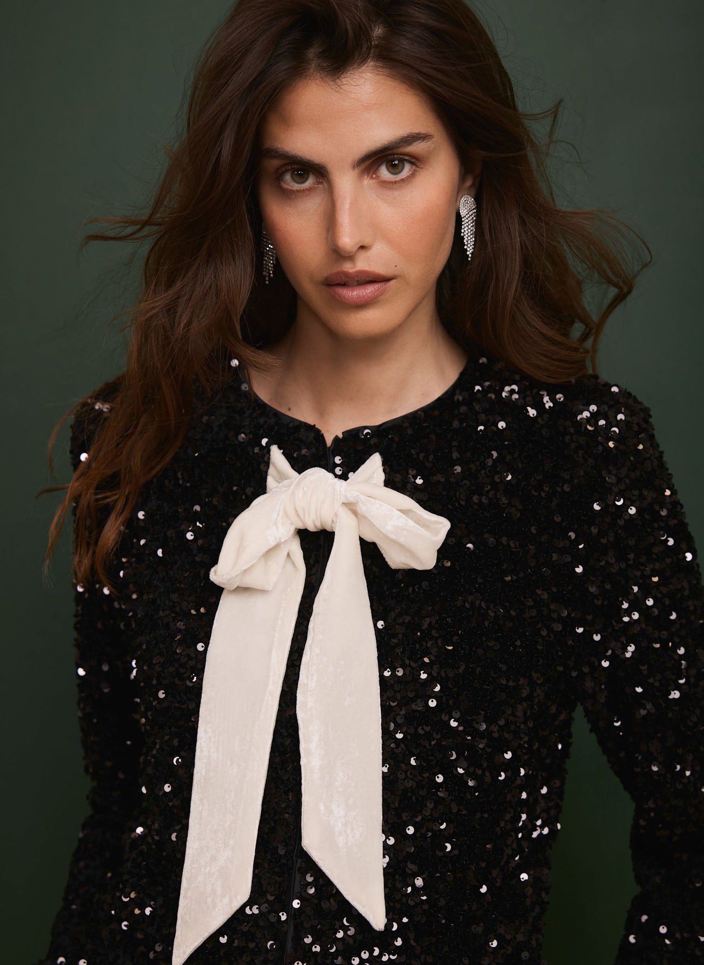 Black Sequin Bow Detail Jacket