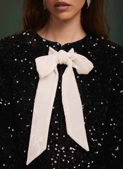 Black Sequin Bow Detail Jacket