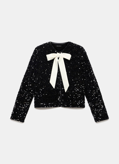 Black Sequin Bow Detail Jacket