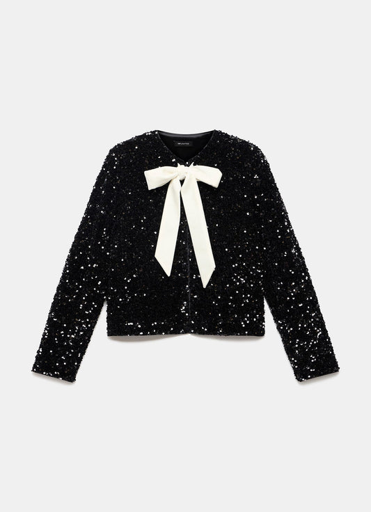 Black Sequin Bow Detail Jacket